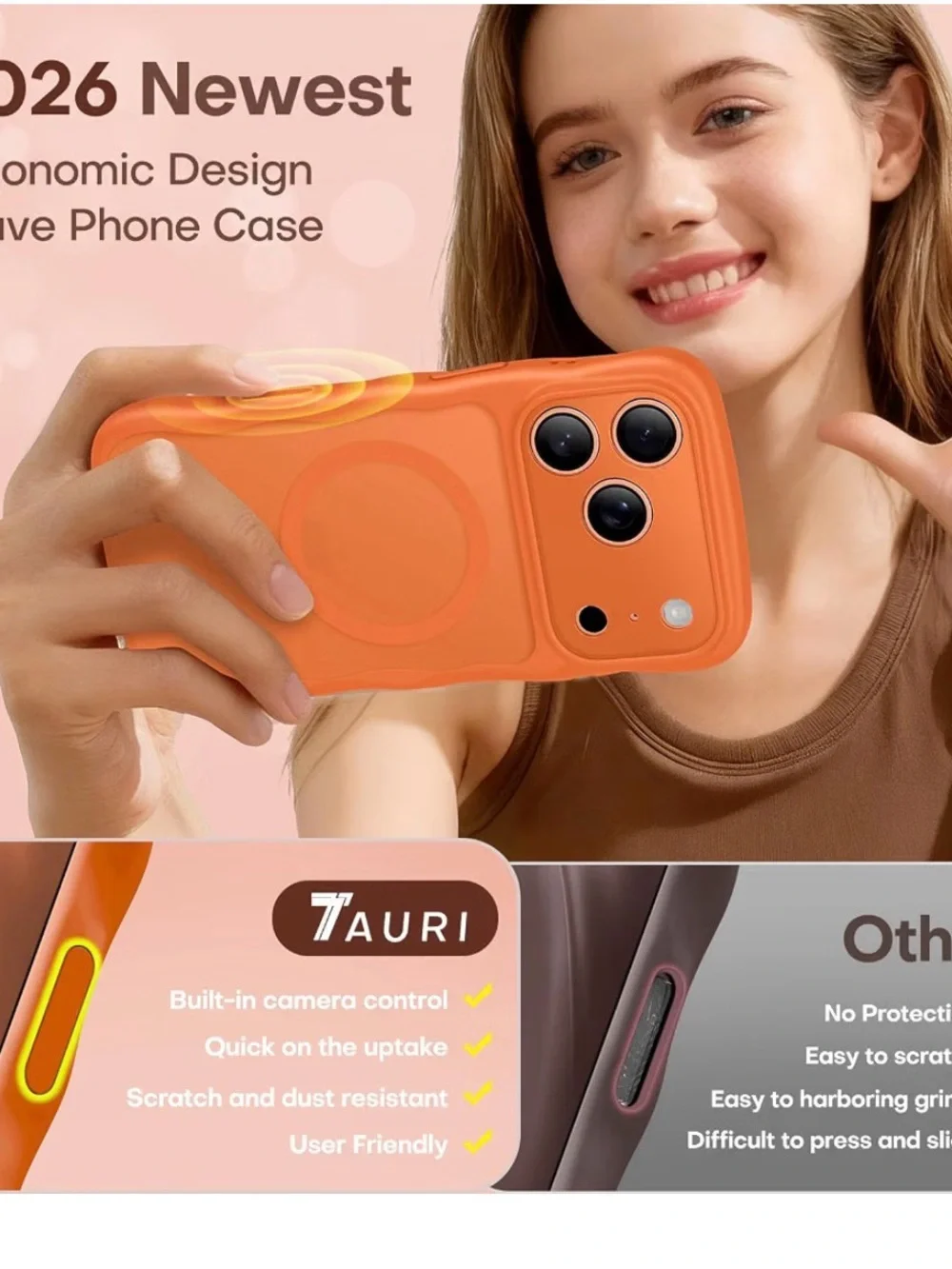 Magnetic iPhone 17 Pro matte Case - Orange Wavy Anti-Slip Translucent
